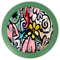 Digitally Painted Abstract Doodle Texture Color Wall Clocks by Simbadda