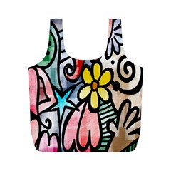 Digitally Painted Abstract Doodle Texture Full Print Recycle Bags (m)  by Simbadda