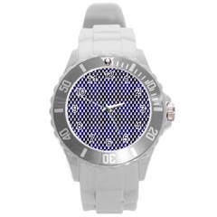 Squares Blue Background Round Plastic Sport Watch (l) by Simbadda