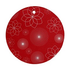 Floral Spirals Wallpaper Background Red Pattern Ornament (round) by Simbadda