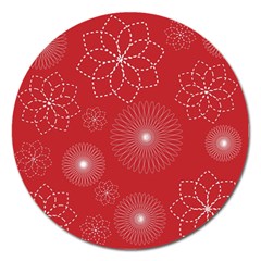 Floral Spirals Wallpaper Background Red Pattern Magnet 5  (round) by Simbadda