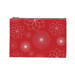 Floral Spirals Wallpaper Background Red Pattern Cosmetic Bag (large)  by Simbadda