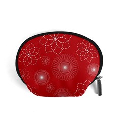 Floral Spirals Wallpaper Background Red Pattern Accessory Pouches (small)  by Simbadda