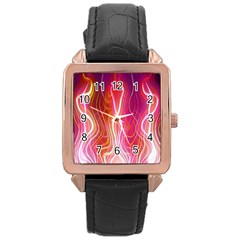 Fire Flames Abstract Background Rose Gold Leather Watch  by Simbadda