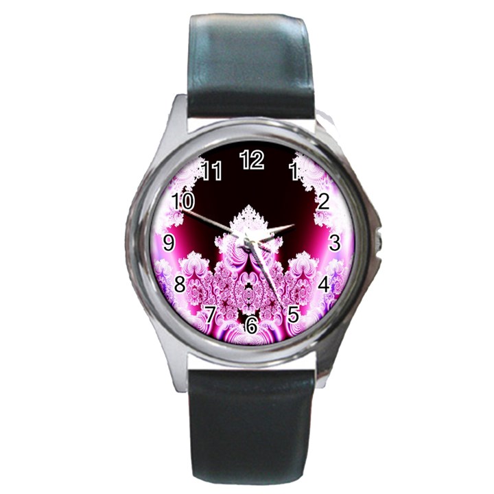 Fractal In Pink Lovely Round Metal Watch