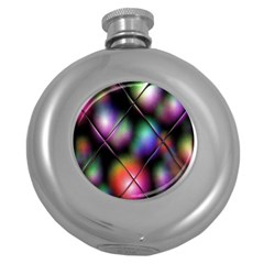 Soft Balls In Color Behind Glass Tile Round Hip Flask (5 Oz) by Simbadda