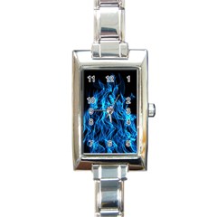 Digitally Created Blue Flames Of Fire Rectangle Italian Charm Watch by Simbadda