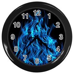 Digitally Created Blue Flames Of Fire Wall Clocks (black) by Simbadda