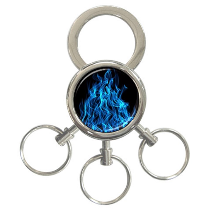 Digitally Created Blue Flames Of Fire 3-Ring Key Chains