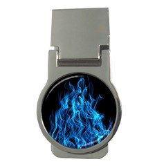 Digitally Created Blue Flames Of Fire Money Clips (round)  by Simbadda