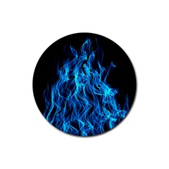 Digitally Created Blue Flames Of Fire Rubber Coaster (round)  by Simbadda