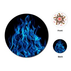 Digitally Created Blue Flames Of Fire Playing Cards (round)  by Simbadda