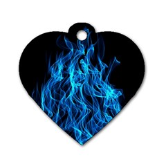 Digitally Created Blue Flames Of Fire Dog Tag Heart (one Side) by Simbadda