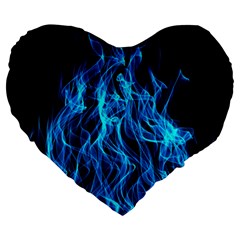 Digitally Created Blue Flames Of Fire Large 19  Premium Heart Shape Cushions