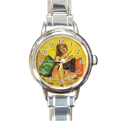 Pin Up Girl  Round Italian Charm Watch