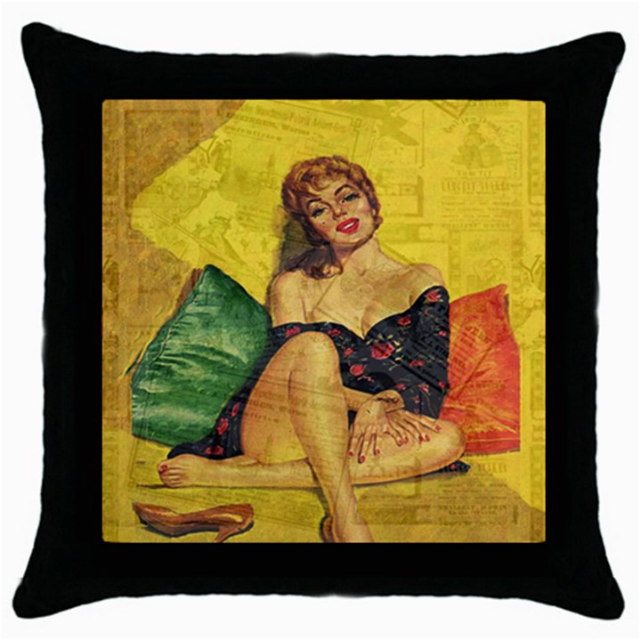 Pin up girl  Throw Pillow Case (Black)