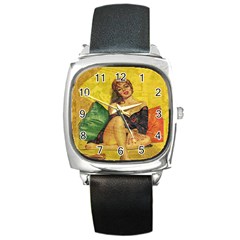 Pin Up Girl  Square Metal Watch by Valentinaart