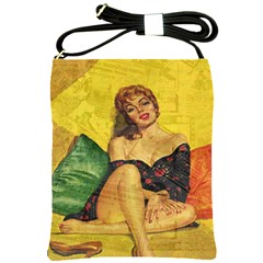 Pin Up Girl  Shoulder Sling Bags by Valentinaart