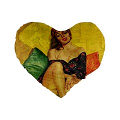 Pin Up Girl  Standard 16  Premium Heart Shape Cushions by Valentinaart