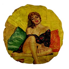 Pin Up Girl  Large 18  Premium Flano Round Cushions by Valentinaart