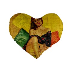 Pin Up Girl  Standard 16  Premium Flano Heart Shape Cushions by Valentinaart