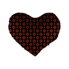 Dollar Sign Graphic Pattern Standard 16  Premium Heart Shape Cushions by dflcprints