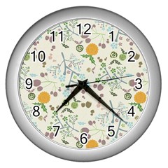 Floral Kraft Seamless Pattern Wall Clocks (silver)  by Simbadda