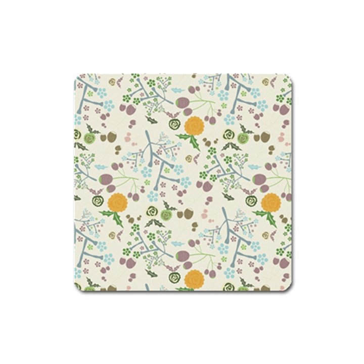 Floral Kraft Seamless Pattern Square Magnet