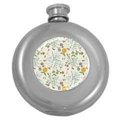 Floral Kraft Seamless Pattern Round Hip Flask (5 Oz) by Simbadda