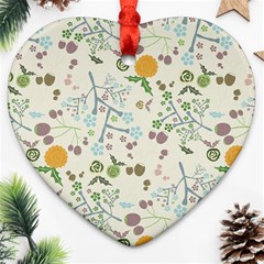 Floral Kraft Seamless Pattern Heart Ornament (two Sides) by Simbadda