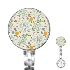 Floral Kraft Seamless Pattern Stainless Steel Nurses Watch by Simbadda