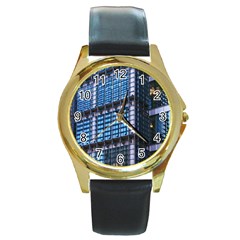 Modern Business Architecture Round Gold Metal Watch by Simbadda