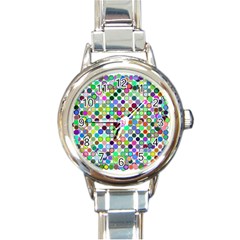 Colorful Dots Balls On White Background Round Italian Charm Watch by Simbadda