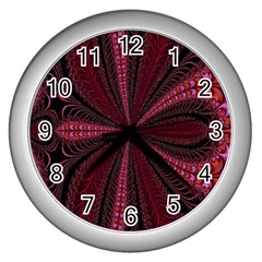 Red Ribbon Effect Newtonian Fractal Wall Clocks (silver)  by Simbadda