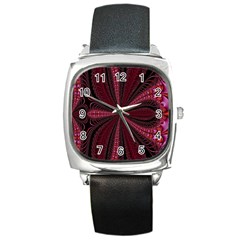 Red Ribbon Effect Newtonian Fractal Square Metal Watch by Simbadda