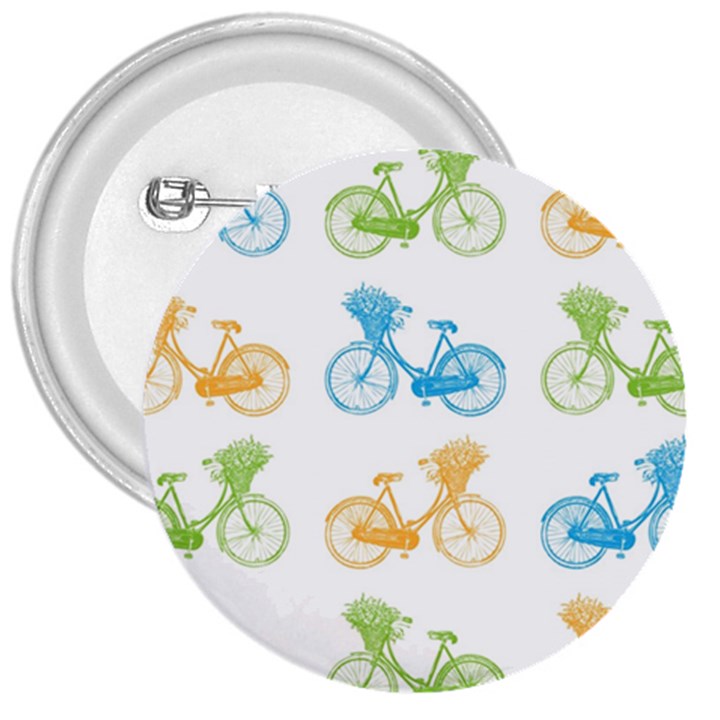 Vintage Bikes With Basket Of Flowers Colorful Wallpaper Background Illustration 3  Buttons