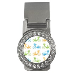 Vintage Bikes With Basket Of Flowers Colorful Wallpaper Background Illustration Money Clips (cz)  by Simbadda