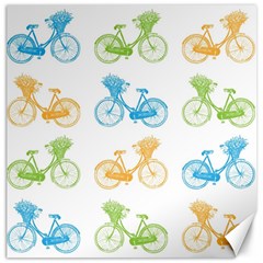 Vintage Bikes With Basket Of Flowers Colorful Wallpaper Background Illustration Canvas 16  X 16   by Simbadda