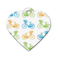 Vintage Bikes With Basket Of Flowers Colorful Wallpaper Background Illustration Dog Tag Heart (two Sides) by Simbadda