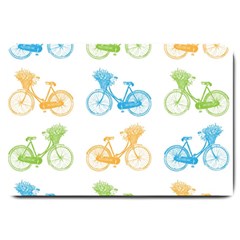 Vintage Bikes With Basket Of Flowers Colorful Wallpaper Background Illustration Large Doormat  by Simbadda