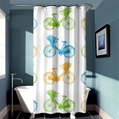 Vintage Bikes With Basket Of Flowers Colorful Wallpaper Background Illustration Shower Curtain 36  X 72  (stall)  by Simbadda