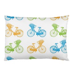 Vintage Bikes With Basket Of Flowers Colorful Wallpaper Background Illustration Pillow Case (two Sides) by Simbadda