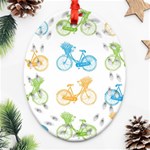 Vintage Bikes With Basket Of Flowers Colorful Wallpaper Background Illustration Ornament (Oval Filigree) Front