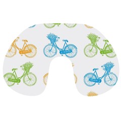 Vintage Bikes With Basket Of Flowers Colorful Wallpaper Background Illustration Travel Neck Pillows by Simbadda