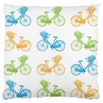 Vintage Bikes With Basket Of Flowers Colorful Wallpaper Background Illustration Large Flano Cushion Case (Two Sides) Front