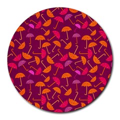 Umbrella Seamless Pattern Pink Lila Round Mousepads by Simbadda