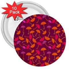 Umbrella Seamless Pattern Pink Lila 3  Buttons (10 Pack)  by Simbadda