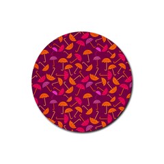 Umbrella Seamless Pattern Pink Lila Rubber Coaster (round)  by Simbadda