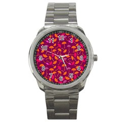 Umbrella Seamless Pattern Pink Lila Sport Metal Watch by Simbadda