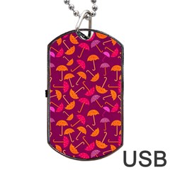 Umbrella Seamless Pattern Pink Lila Dog Tag Usb Flash (one Side) by Simbadda